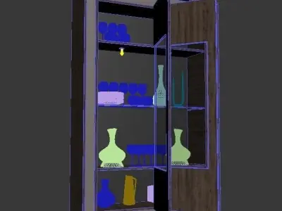 Shelf 3D model wooden cabinet with glass doors 3D model