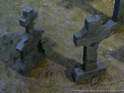 Tombstone - 3D model - Game Ready four tombstones Low-poly 3D model