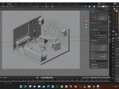 studio room  low poly model render in blender Low-poly 3D model