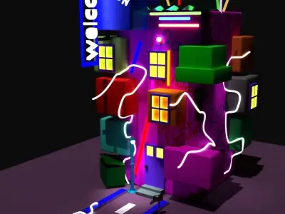 low poly cyberpunk style building Low-poly 3D model
