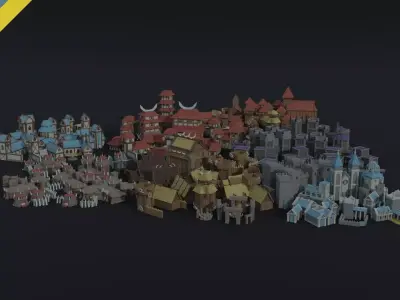 Cartoon fantasy citys asset Polygonal Style 3D Model Pack