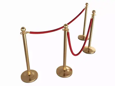 Barrier post classic with velvet rope 3D model