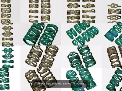 48 pcs light ring with stones 3D Model Pack
