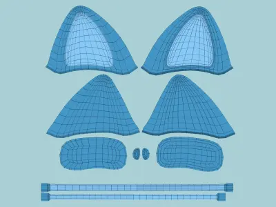 Furry Ears Tiara B03 Blue - Headband Character Design Low-poly 3D model