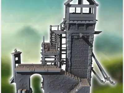 Medieval stone tower and wooden staircase and guillotine 14 - Me 3D print model