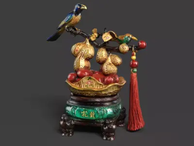 Chinese Golden Peanut Pot  figure Low-poly 3D model