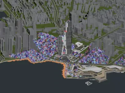 Waterfront Cityscape with Landmark Glass Tower and Promenade 3D model