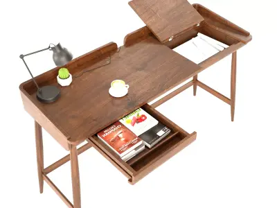 Desk set 3d model wood Low-poly 3D model