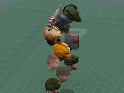 Grimdark Miniature TTRPG Helmets and Heads 3D Print  Collection 3D print model