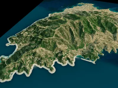 Spetses Island full 3d model terrain Low-poly 3D model
