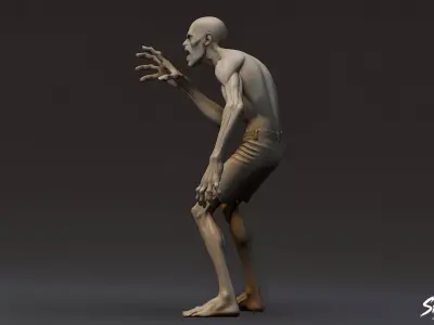 Zombie Statue Snarl Pose Low-poly 3D model