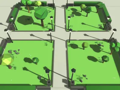 Cartoon 3d Stylized Park Game Ready with Modulation Low-poly 3D model