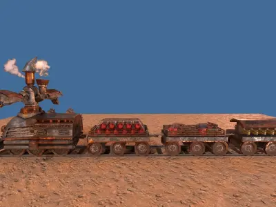 Steampunk Battle Robot Train Low-poly 3D model