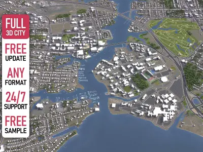 Hampton - 3D City Model Low-poly 3D model