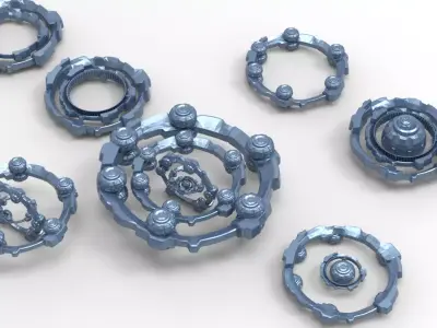 Alien technology orb array collection Low-poly 3D model