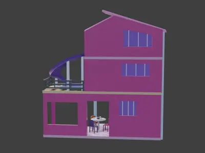 Toy Barbie Home  3D Model Free low-poly 3D model