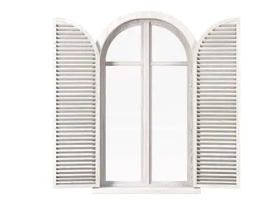 Wooden arch window with shutters V3  3D model