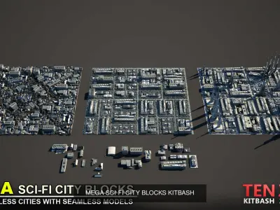 THE MEGA COLLECTION  SCIFI KITBASH CITYSCAPE 3D Model Pack