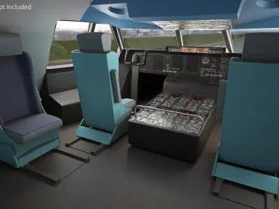  Military Cargo Transport Aircraft Nose Open with Fire Truck with Interior 