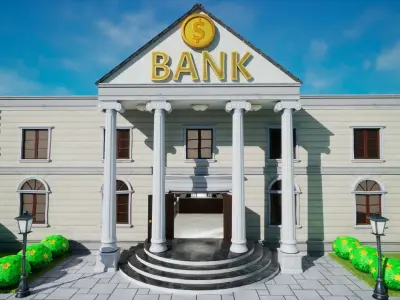 Stylized Bank Exterior Low-poly 3D model