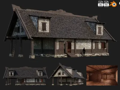 4 Old Medieval Houses Building Pack 4K Tex GameReady 93 to 96 Low-poly 3D model