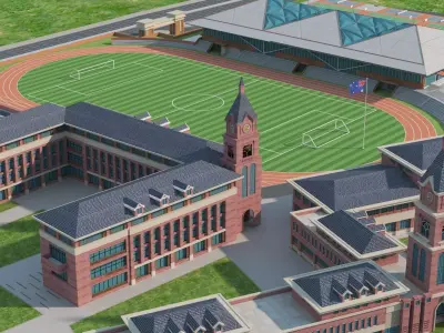 Modern school building06 Low-poly 3D model