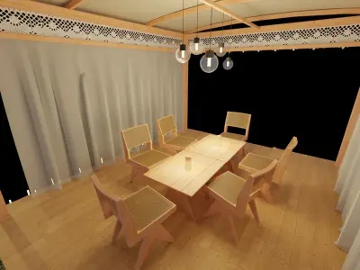 bedstead wooden gazebo with lights 3D model