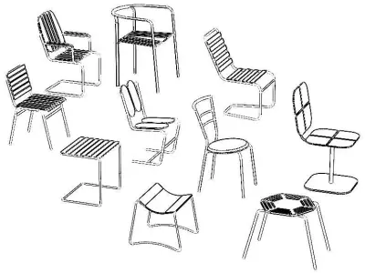 Steel Teak Garden Chair Collection 3D model