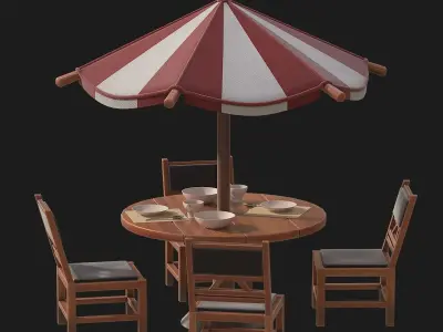 Table and chairs with umbrella 3D model