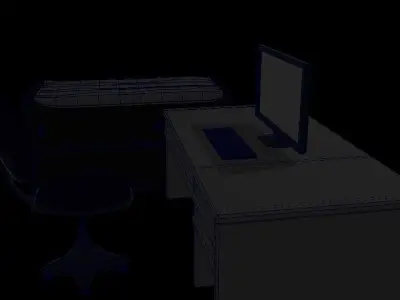 monitor computer desk and chair Free 3D model