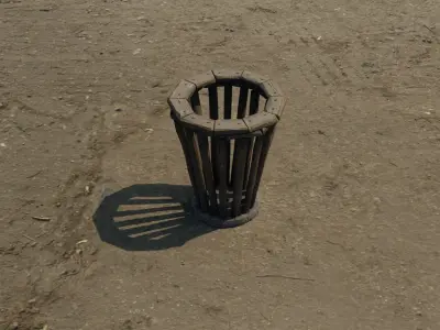 Medieval round-shaped wooden basket Low-poly 3D model