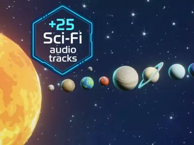 Stylized Solar System 3D Model With 25 Sci Fi Music Tracks Low-poly 3D model
