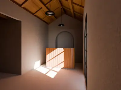 Room with wooden desk and window Low-poly 3D model