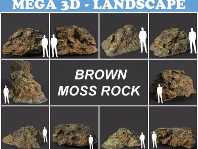 Low poly Brown Moss Rock A 210217 Low-poly 3D model