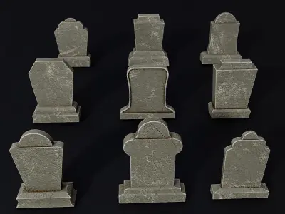 Tombstone collection 3d model group of gravestones Low-poly 3D model