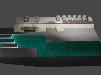 Chill zone with pool and lighting Low-poly 3D model