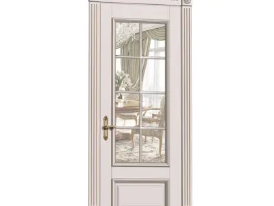 Classic interior white door with glass 3D model