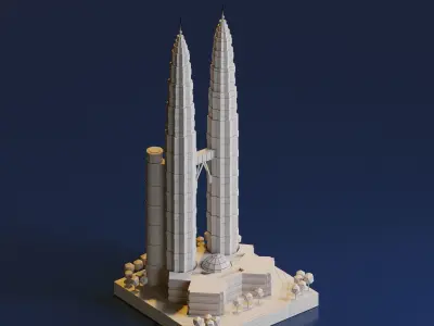 Petronas Twin Towers Low-poly 3D model