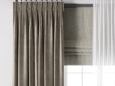 Hadi pleats curtains - Triple pleat heading 02 Low-poly 3D model