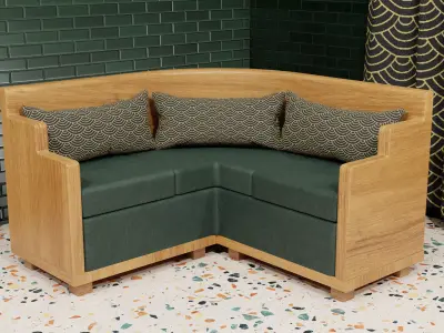 Corner couch with curtain 3D model
