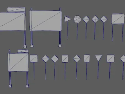 american road sign pack Low-poly 3D model