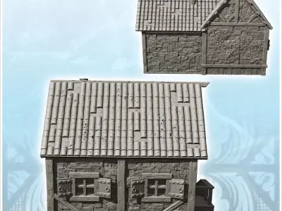 Medieval blacksmiths workshop with outdoor forge under canopy an 3D print model