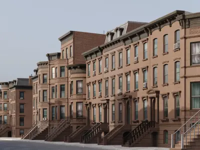 New York Brownstones - American Row Houses Pack Low-poly 3D model