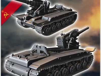 S-51 Self-Propelled Gun - Soviet army WW2 Second World East fron 3D print model V1
