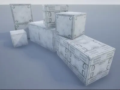 2K-4K White Sci-Fi Crates and Containers Low-poly 3D model