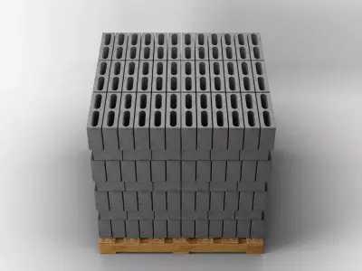 Wooden Pallet with Bricks 1 3D model