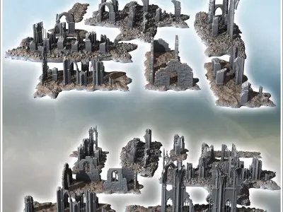 Set of Gothic cathedral ruins with large arches and collapsed wa 3D print model
