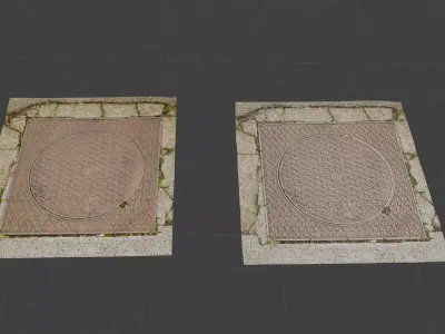Squared manhole -03- High-poly and Low-poly 3D model