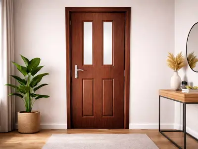 Two-Glass Four-Panel Wooden Interior Door Low-poly 3D model