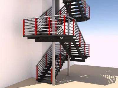 Fire escape metal stairs 3D model